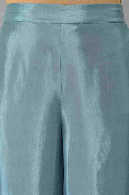 Jet Black Foil Printed Shantung kurta With Blue Parallel Pants And Chiffon Dupatta - wforwoman