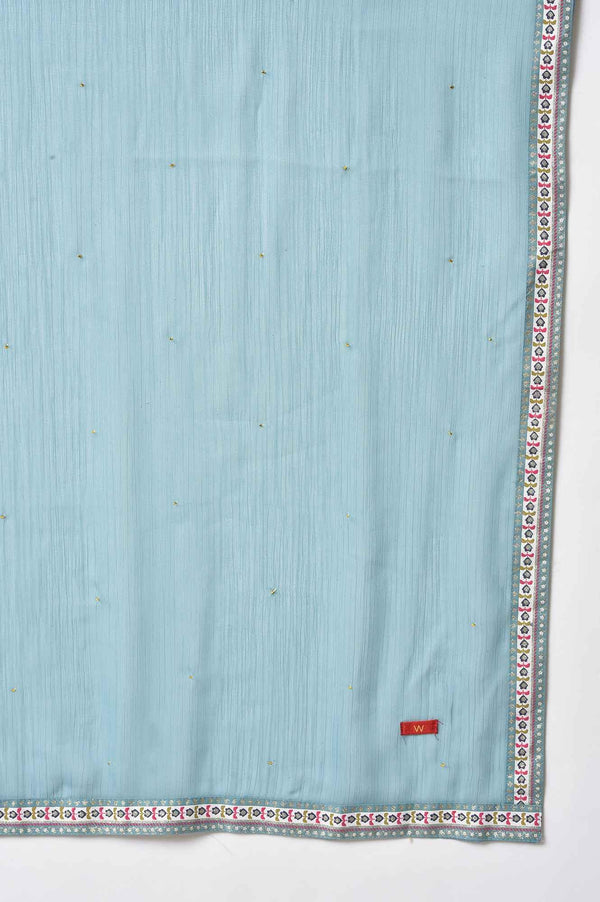 Jet Black Foil Printed Shantung kurta With Blue Parallel Pants And Chiffon Dupatta