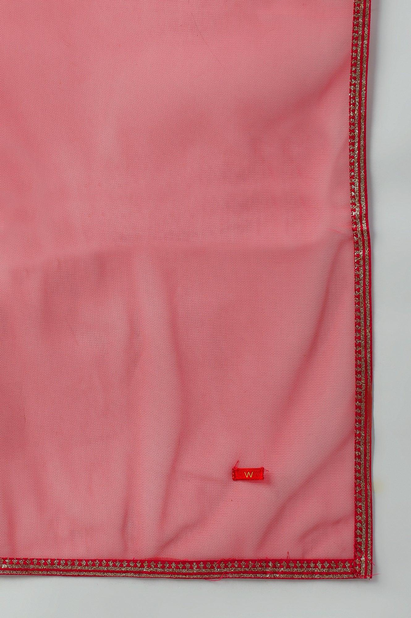 Plus Size Dark Green Glitter Floral Printed kurta With Sharara Pants And Pink Dupatta - wforwoman