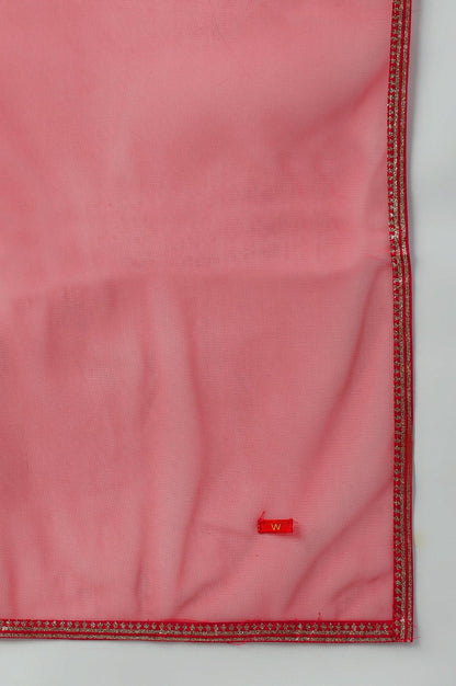 Plus Size Dark Green Glitter Floral Printed kurta With Sharara Pants And Pink Dupatta - wforwoman