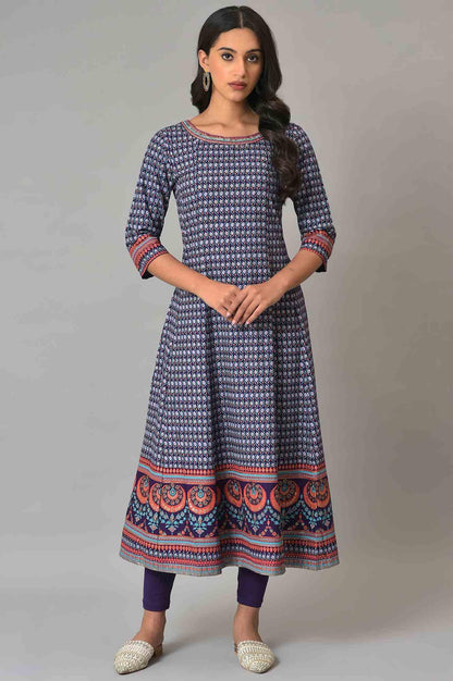 Purple Printed Kalidar kurta With Tights - wforwoman