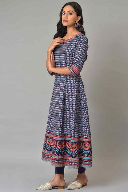 Purple Printed Kalidar kurta With Tights - wforwoman