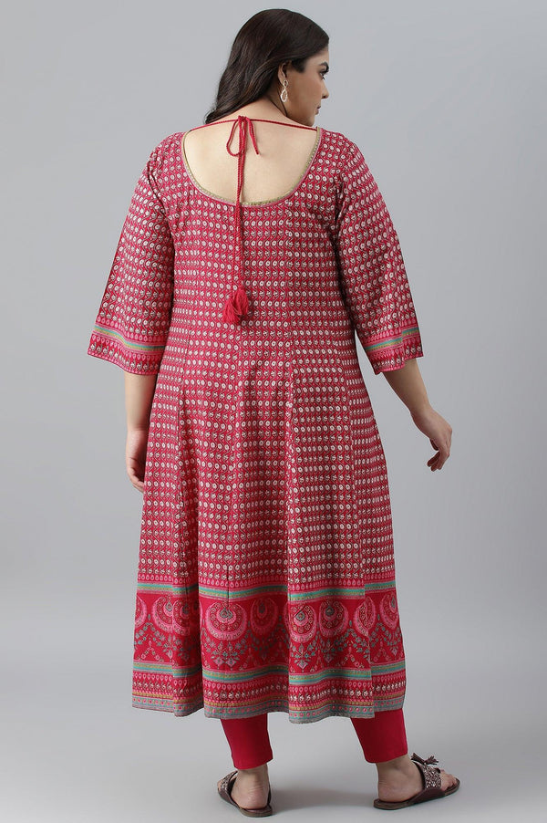 Dark Pink Printed Plus Size Kalidar kurta