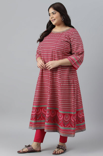 Dark Pink Printed Plus Size Kalidar kurta - wforwoman