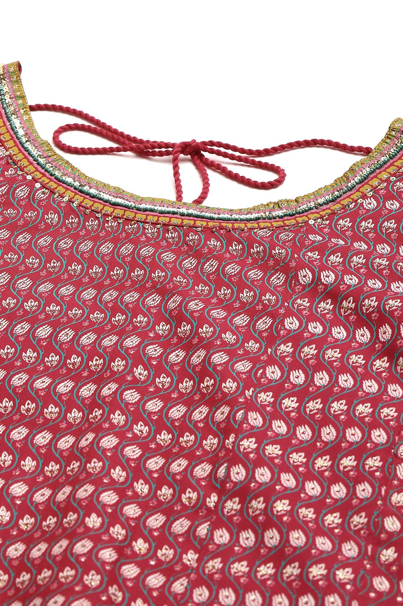 Dark Pink Printed Plus Size Kalidar kurta - wforwoman