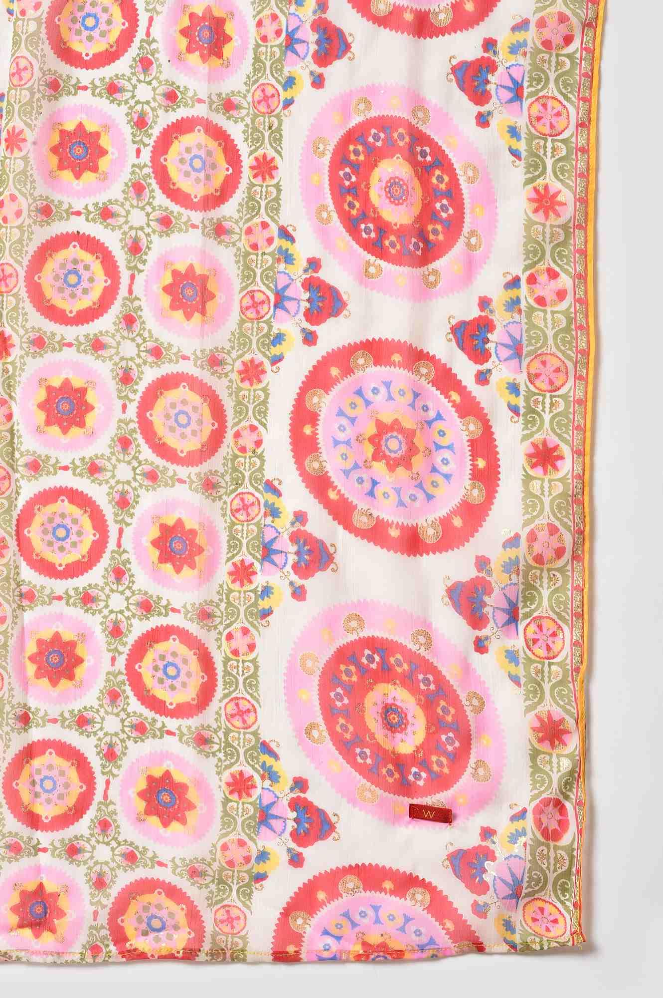 Light Blue Floral Printed kurta With Pink Slim Pants And Dupatta - wforwoman