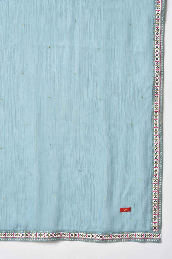 Aqua Blue Cotton Printed Flared kurta With Parallel Pants And Chiffon Dupatta