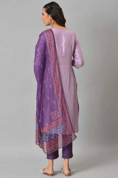 Purple Embroidered kurta With Slim Pants And Printed Dupatta - wforwoman