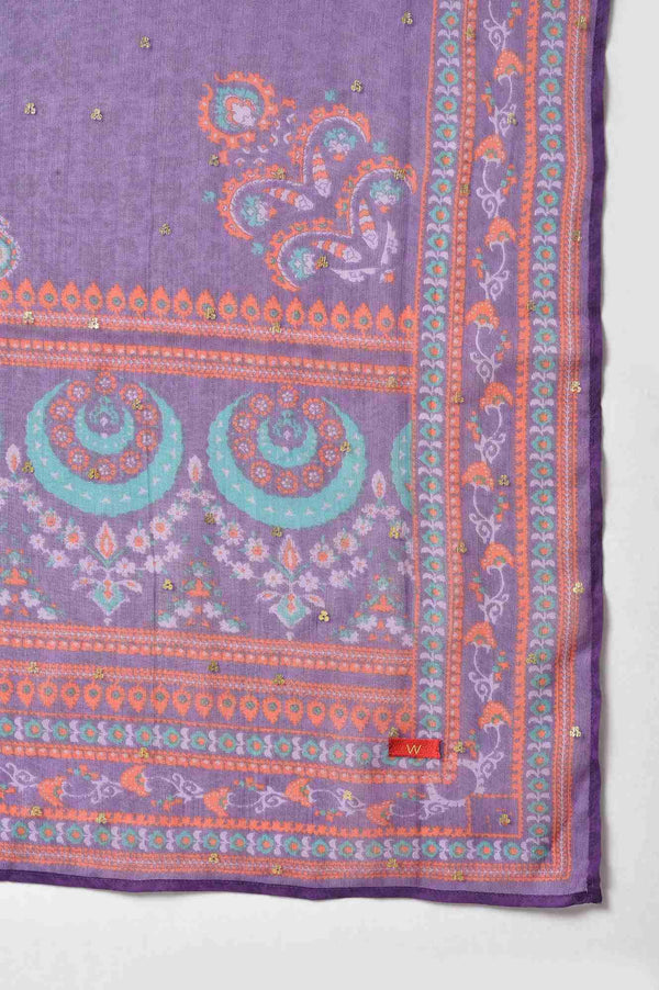Purple Embroidered kurta With Slim Pants And Printed Dupatta