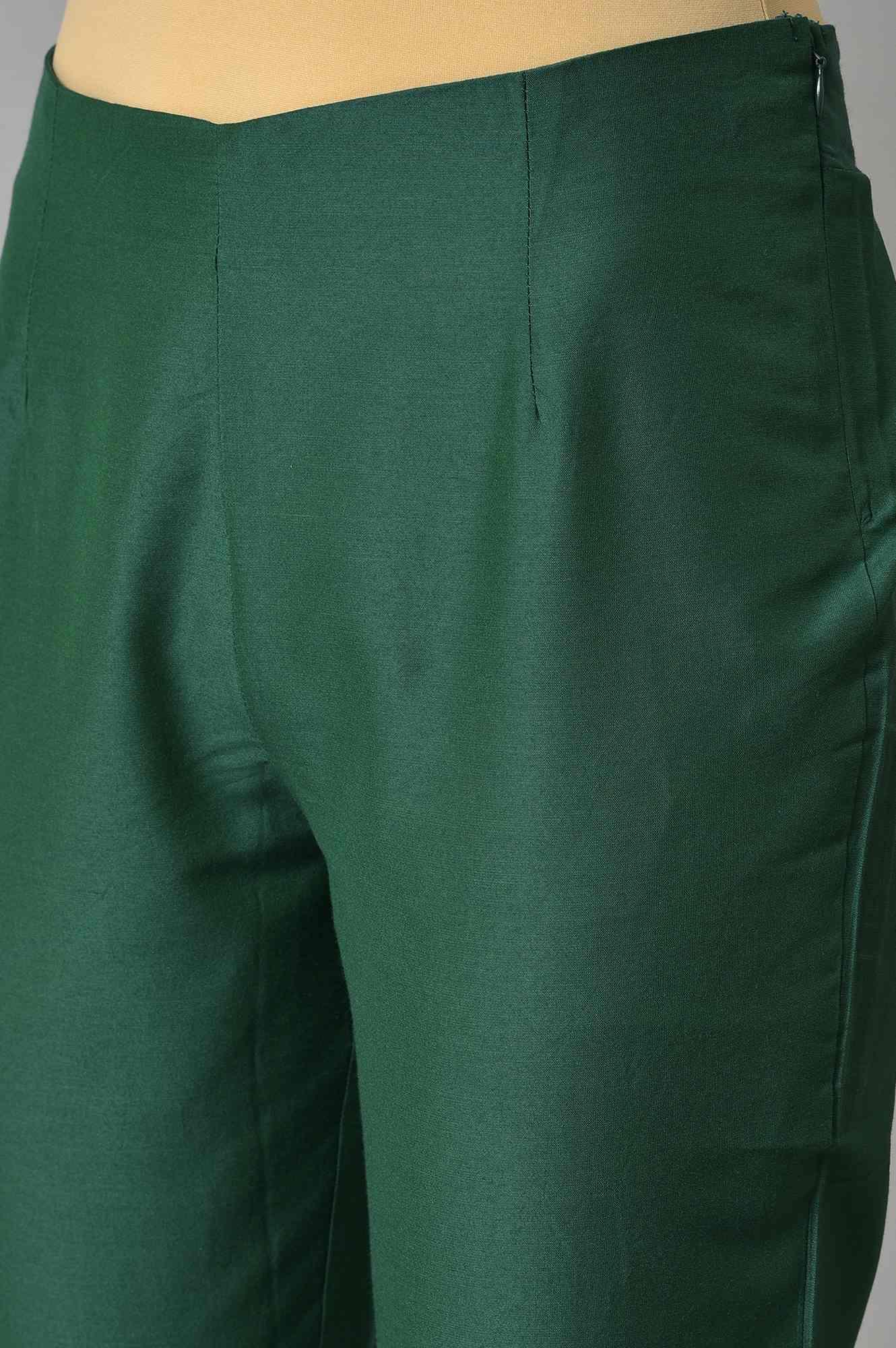 Red Embroidered Festive kurta With Green Slim Pants - wforwoman