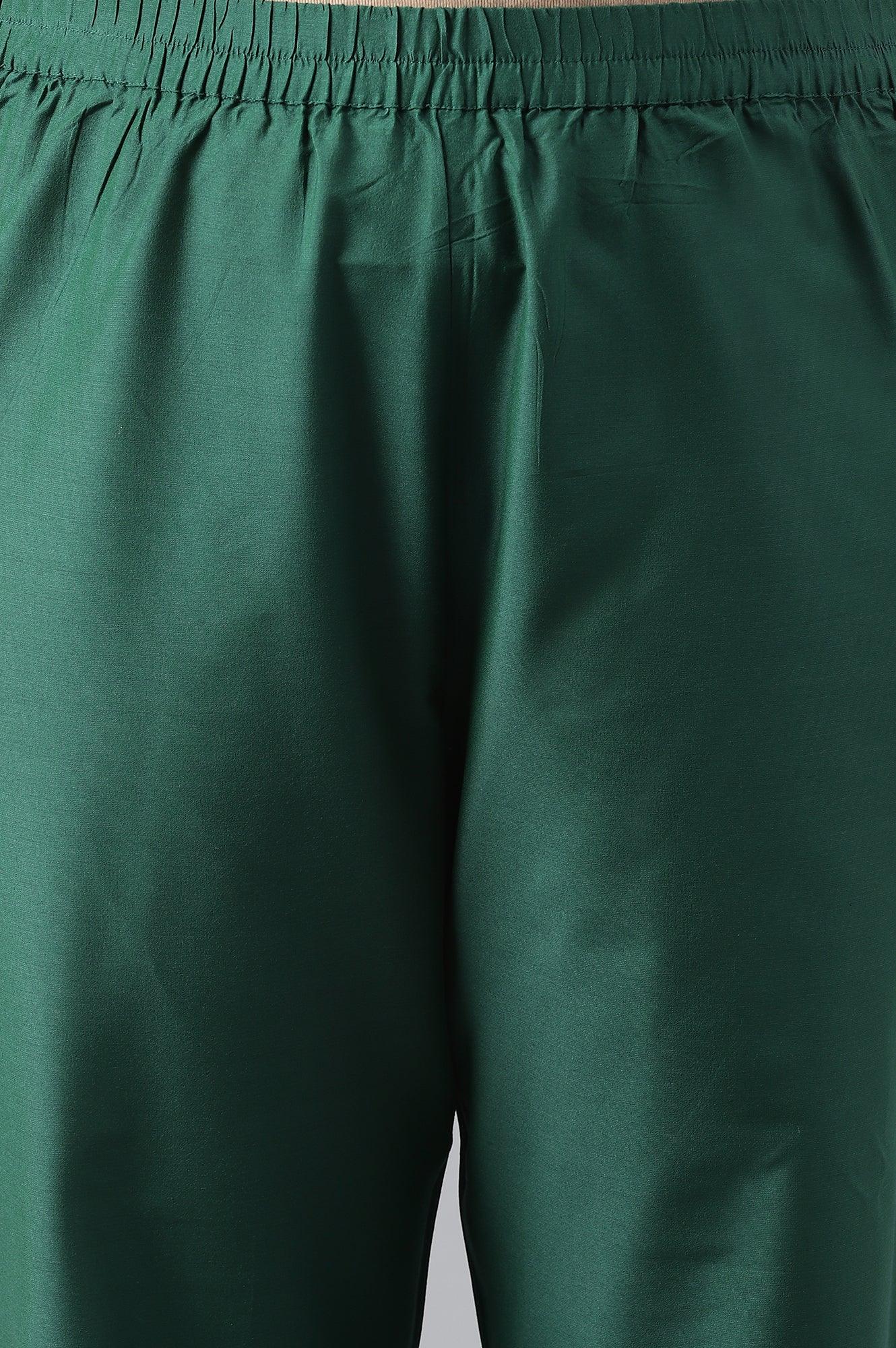 Plus Size Red Glitter Printed Festive kurta With Green Slim Pants And Printed Dupatta - wforwoman