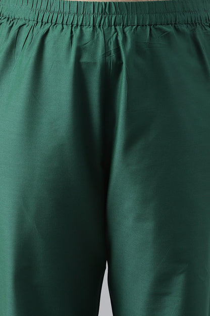 Plus Size Red Glitter Printed Festive kurta With Green Slim Pants And Printed Dupatta - wforwoman