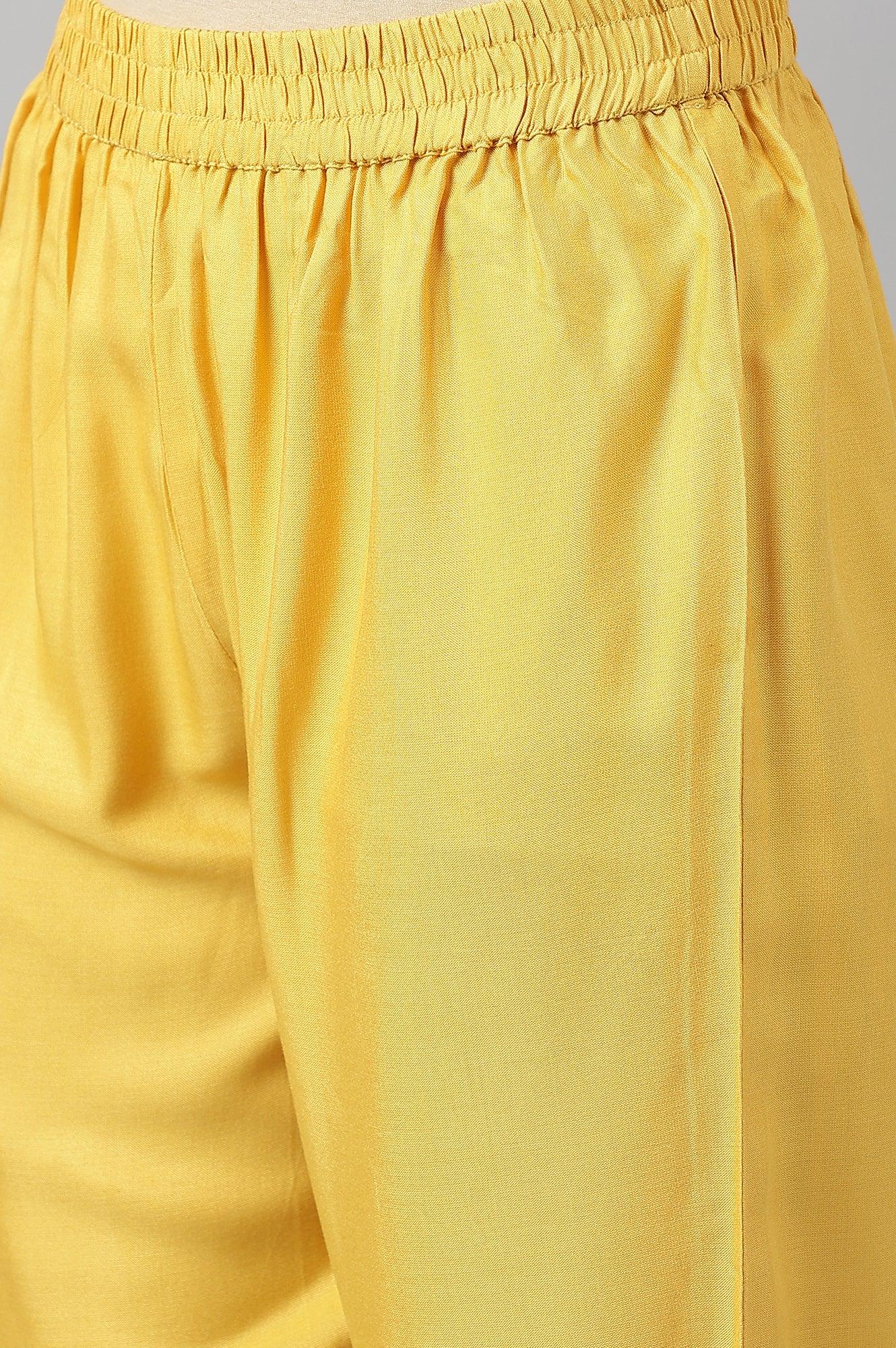 Yellow Glitter Printed Mock Layer kurta With Straight Pants - wforwoman