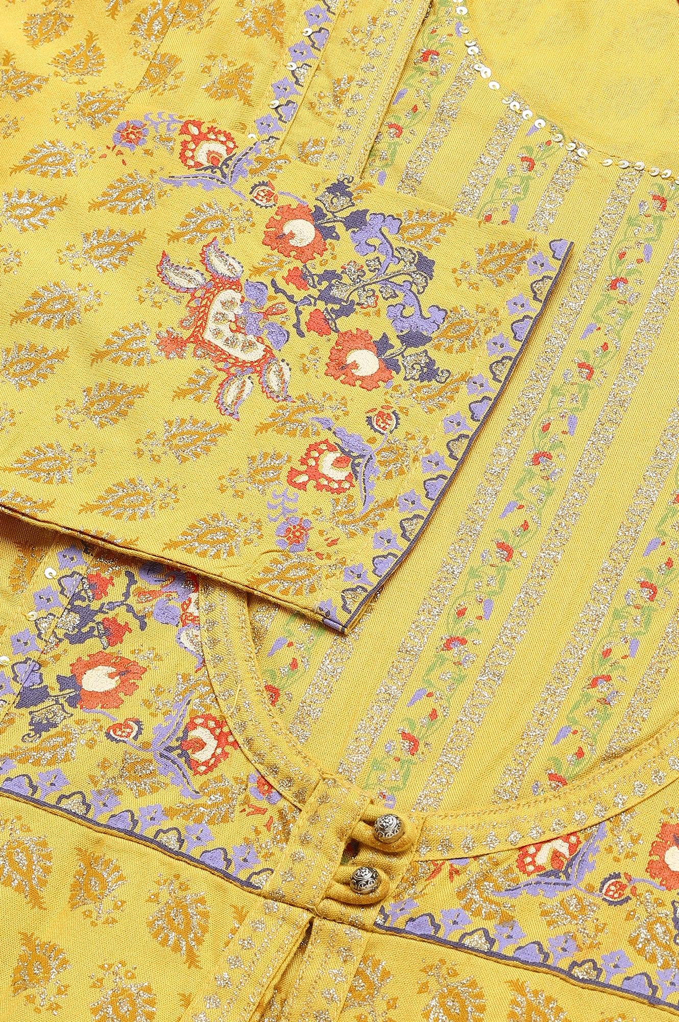 Yellow Glitter Printed Mock Layer kurta With Straight Pants - wforwoman