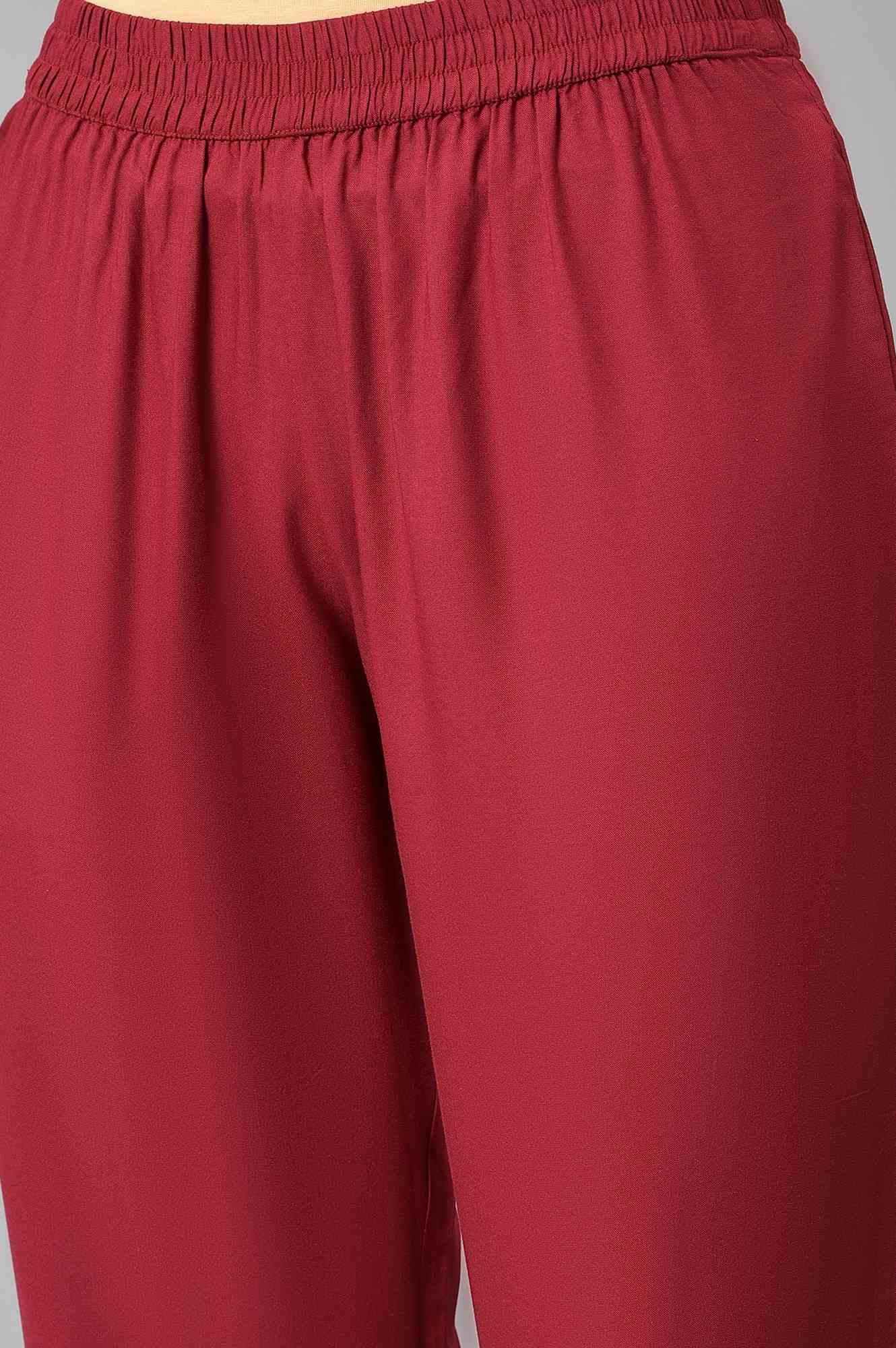 Maroon Mock Layer Festive kurta With Straight Pants - wforwoman