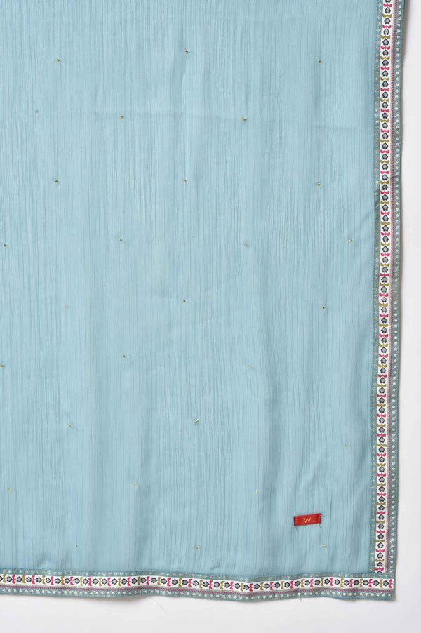 Jet Black Printed Kalidar Embroidered Dress With Blue Chiffon Dupatta