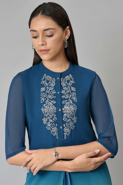 Dark Blue Ombre Cowl kurta With Tights - wforwoman