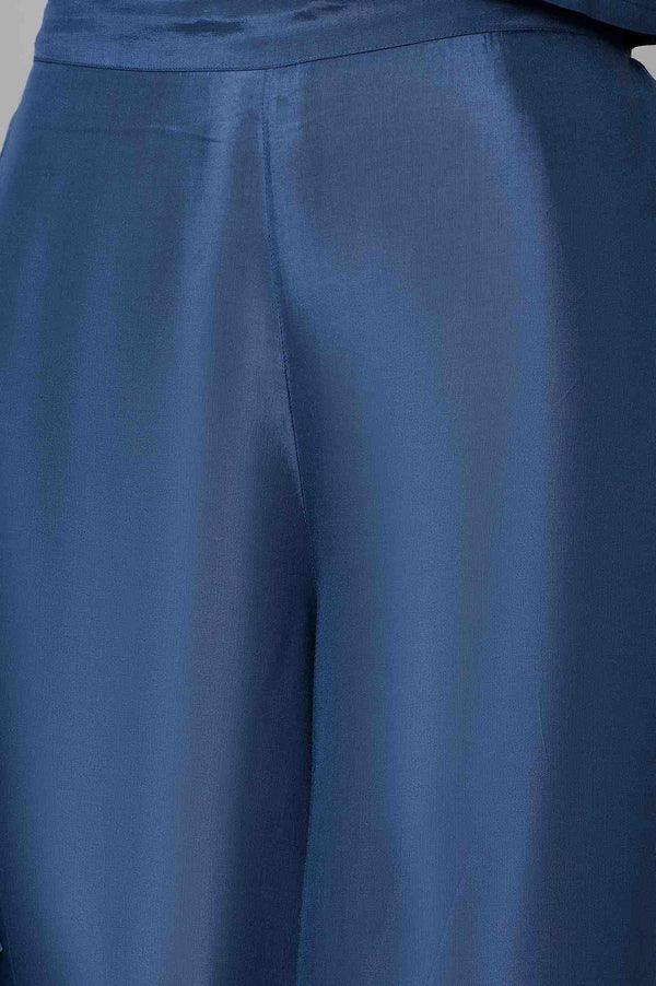 Navy Blue Crop With Pants Having Attached Ombre Drape