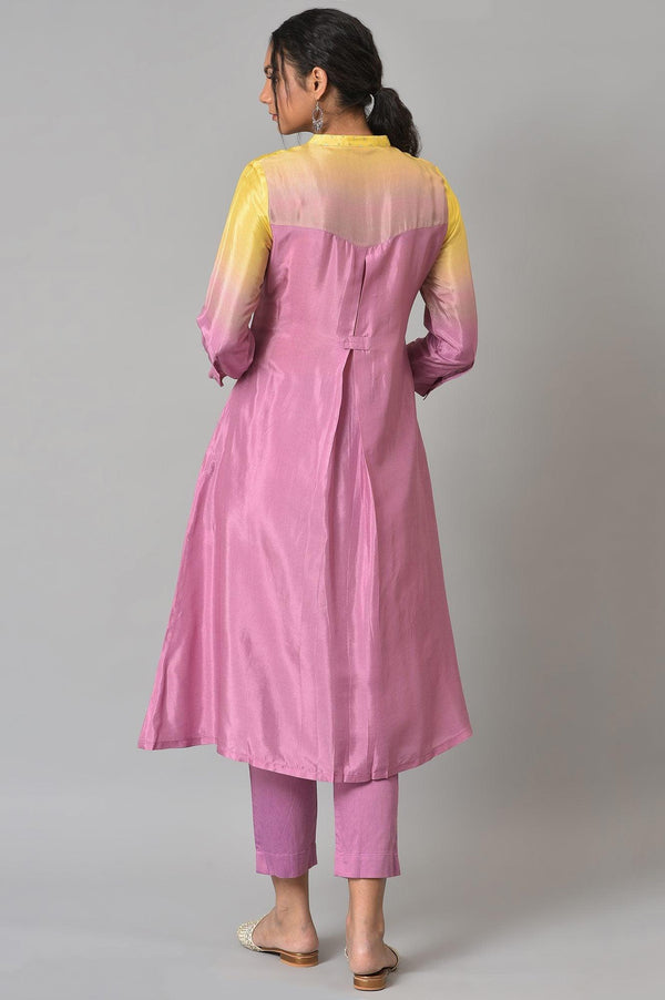 Corn Yellow And Plum Ombre A-Line kurta With Pants
