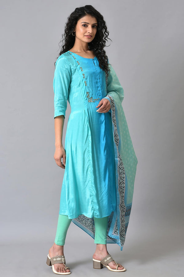 Light Green And Blue Ombre kurta Set