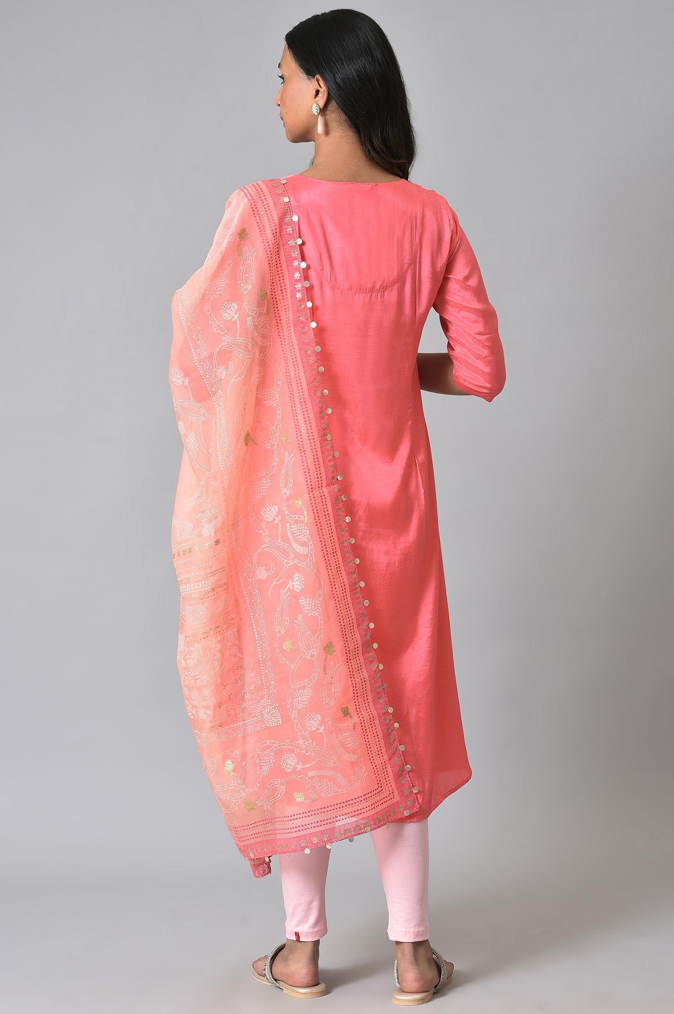 Pink Embroidered Ombre kurta Set - wforwoman