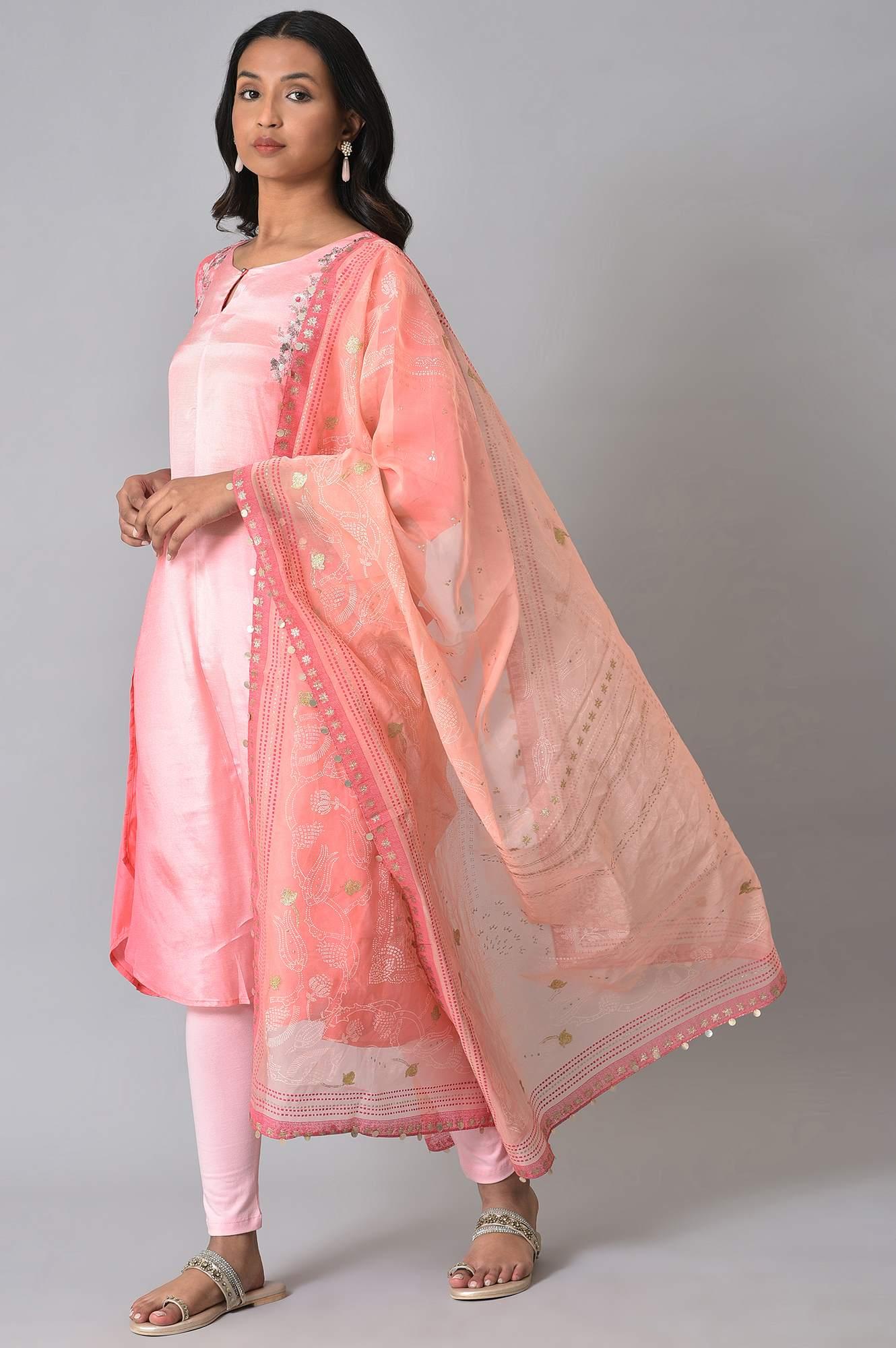 Pink Embroidered Ombre kurta Set - wforwoman
