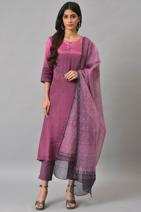Dark Purple Ombre A-Line kurta Set