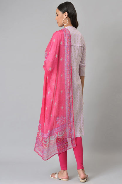 Light Purple Embroidered kurta With Pink Tights And Dupatta - wforwoman