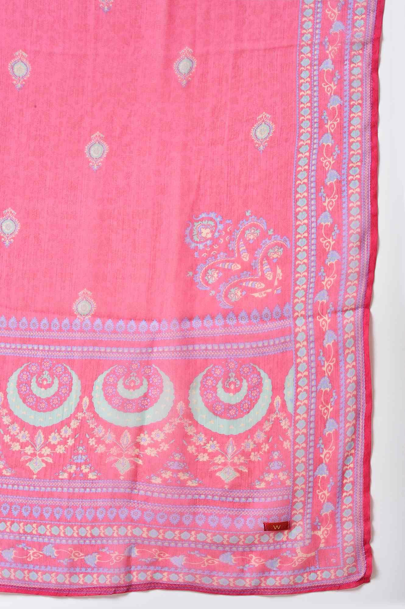 Light Purple Embroidered kurta With Pink Tights And Dupatta - wforwoman