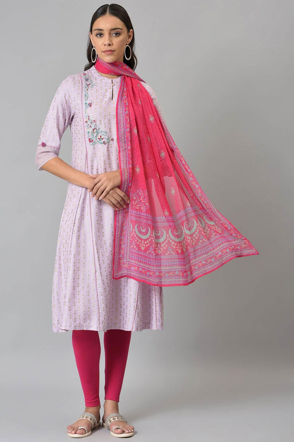 Light Purple Embroidered kurta With Pink Tights And Dupatta