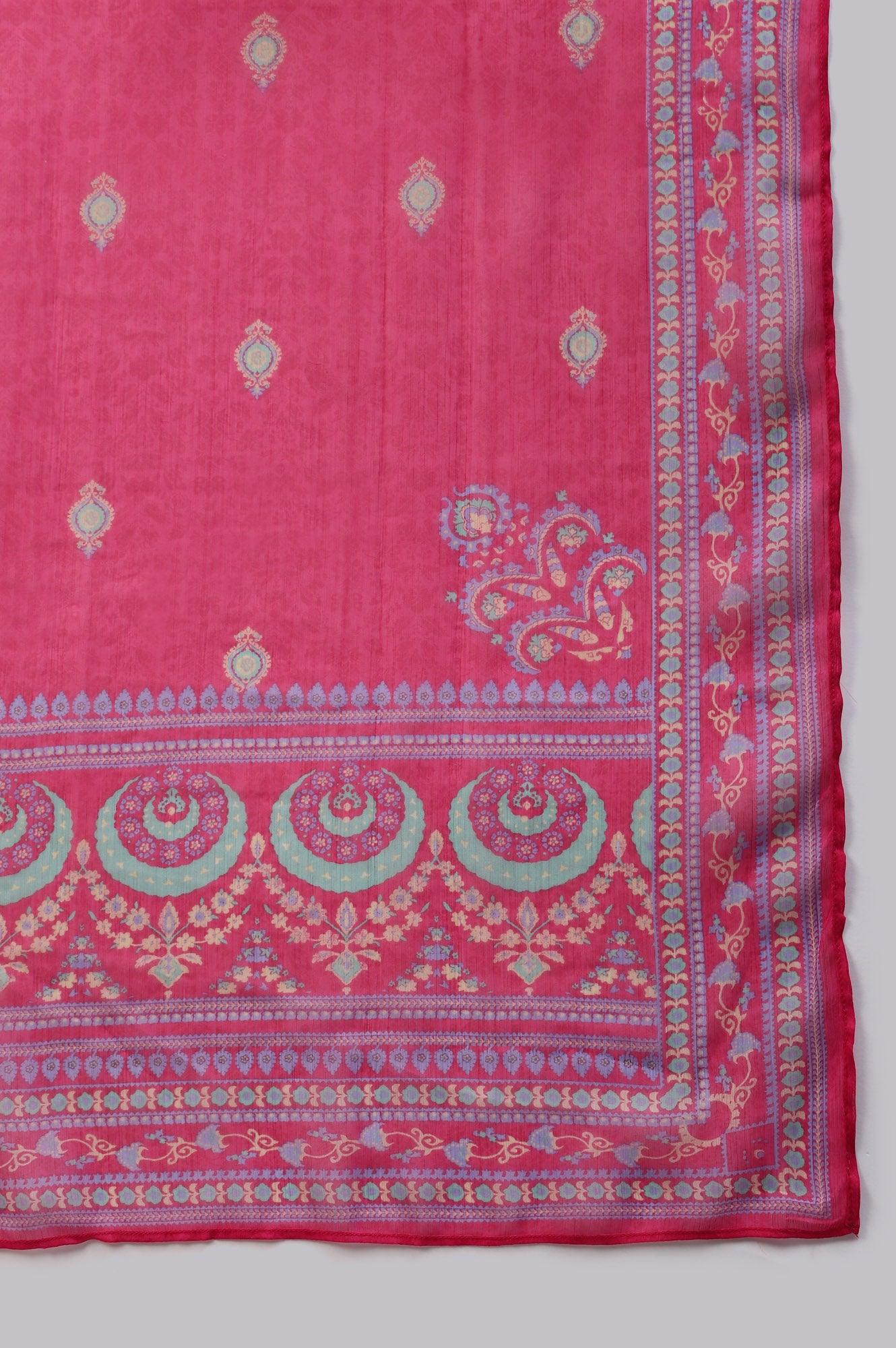 Plus Size Light Purple Embroidered kurta With Pink Tights And Printed Dupatta - wforwoman