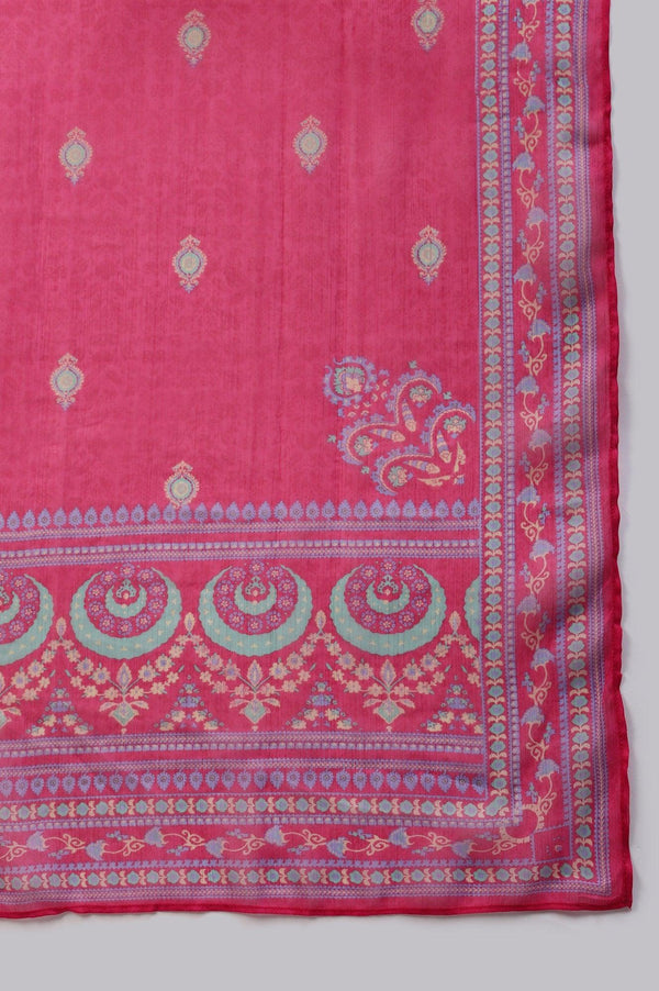 Plus Size Light Purple Embroidered kurta With Pink Tights And Printed Dupatta