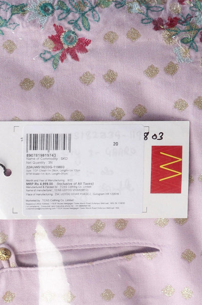 Plus Size Light Purple Embroidered kurta With Pink Tights And Printed Dupatta - wforwoman