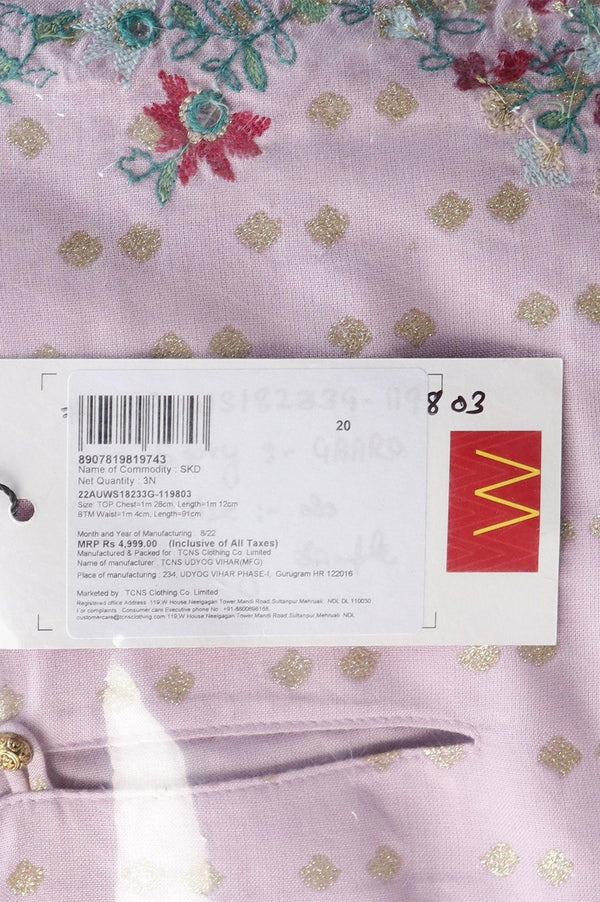 Plus Size Light Purple Embroidered kurta With Pink Tights And Printed Dupatta