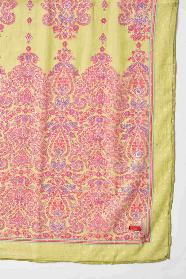 Pink Gold Glitter Printed kurta With Tights And Green Printed Dupatta