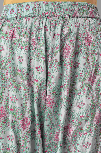 Light Blue Paisley Print High-Low kurta With Draped Pants And Pink Dupatta - wforwoman