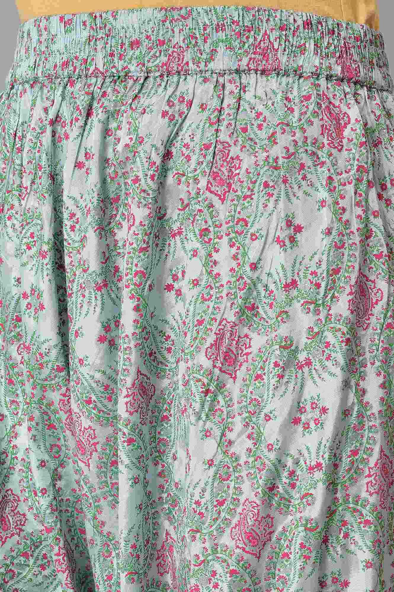 Light Blue Paisley Print High-Low kurta With Draped Pants And Pink Dupatta - wforwoman