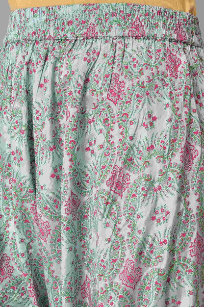 Light Blue Paisley Print High-Low kurta With Draped Pants And Pink Dupatta - wforwoman