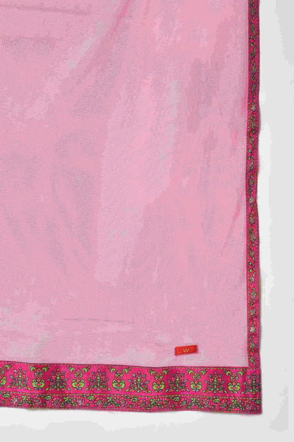 Light Blue Paisley Print High-Low kurta With Draped Pants And Pink Dupatta - wforwoman