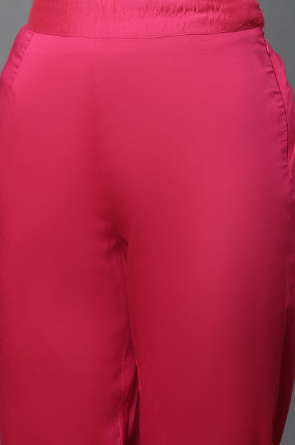 Dark Pink Placement Printed Kurta, Pants And Dupatta Set