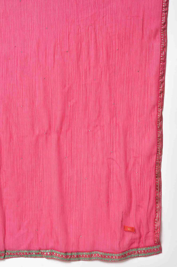 Blue Shatung Embroidered Festive kurta With Pink Tights And Chiffon Dupatta