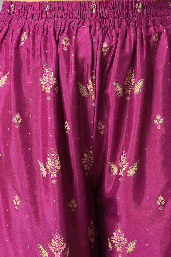 Puruple Shatung Embroidered kurta With Parallel Pants And Light Green Dupatta