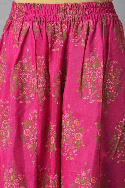 Pink Glitter Printed kurta With Culottes And Green Dupatta - wforwoman