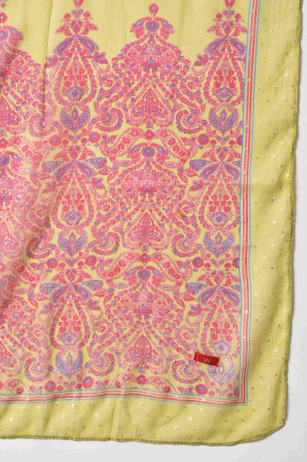 Pink Glitter Printed Kurta, Culottes and Green Dupatta Set