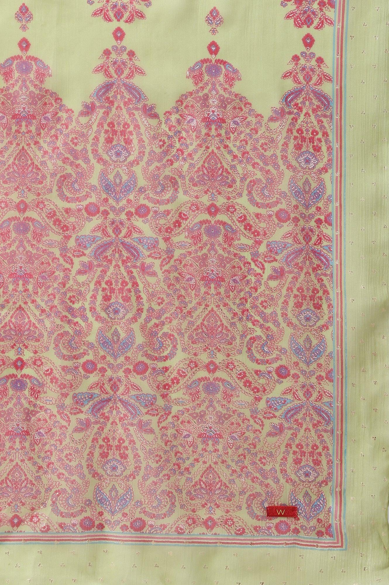 Plus Size Pink Printed kurta With Culottes And Green Dupatta - wforwoman