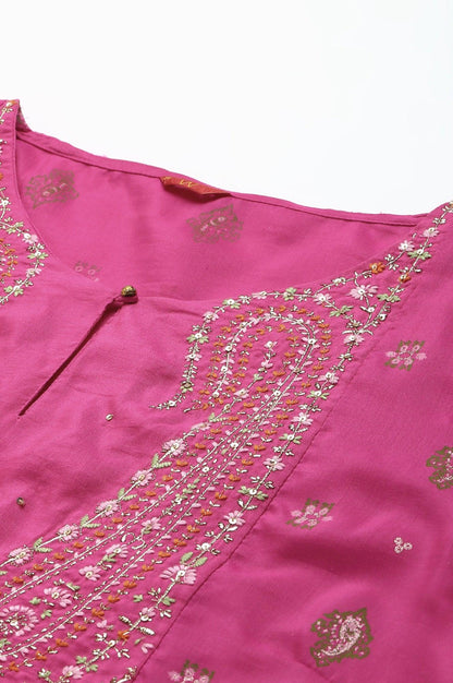 Plus Size Pink Printed kurta With Culottes And Green Dupatta - wforwoman