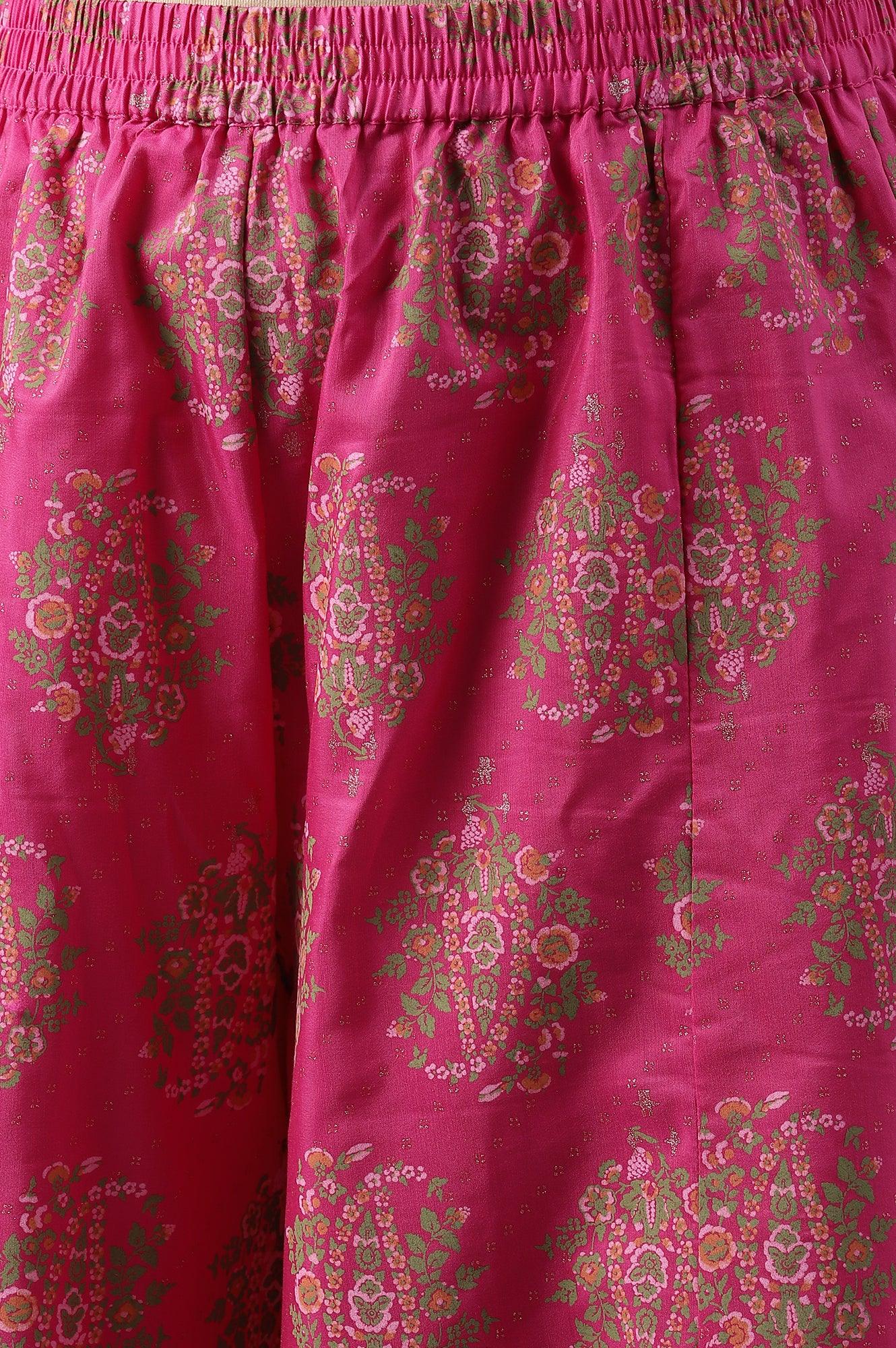 Plus Size Pink Printed kurta With Culottes And Green Dupatta - wforwoman