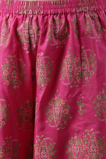 Plus Size Pink Printed kurta With Culottes And Green Dupatta - wforwoman