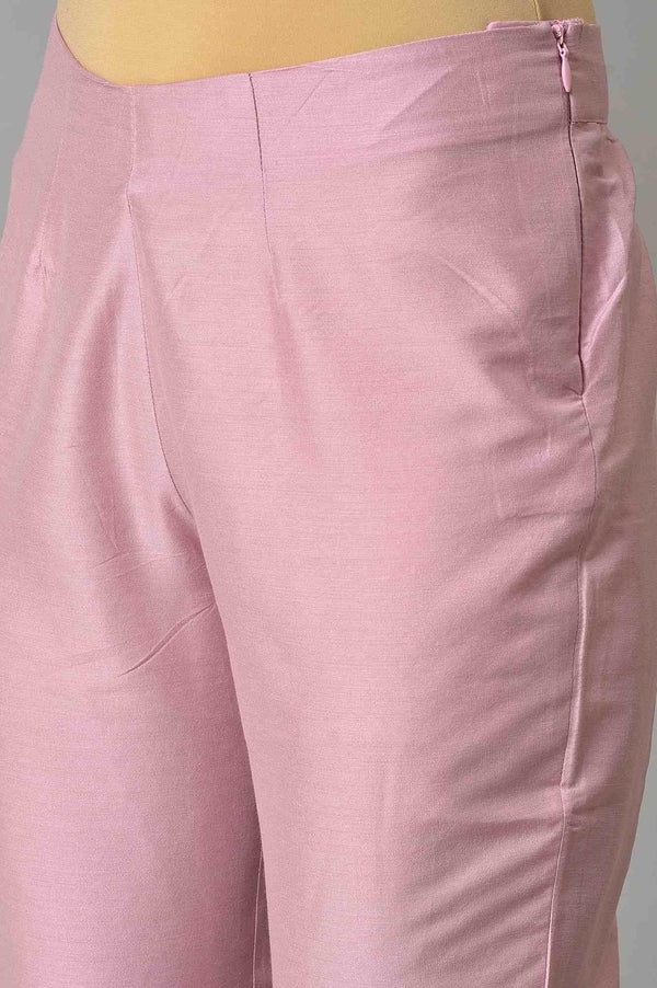 Pink Embroidered Shantung kurta With Slim Pants And Dupatta