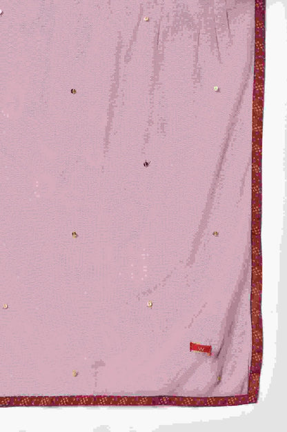 Red Mukaish Printed kurta With Flared Skirt And Mesh Dupatta - wforwoman